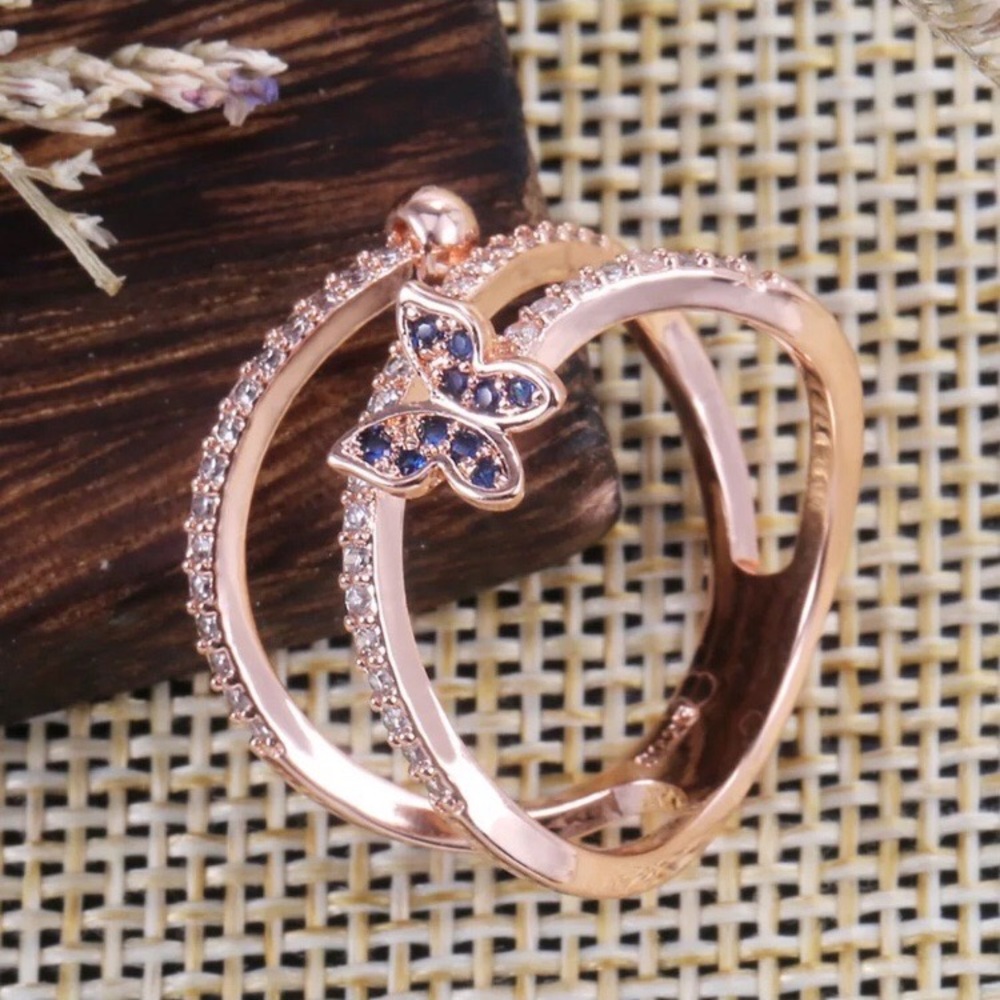 Luxury Rose Gold Micro Pave CZ Butterfly Ring - Picture 5 of 6